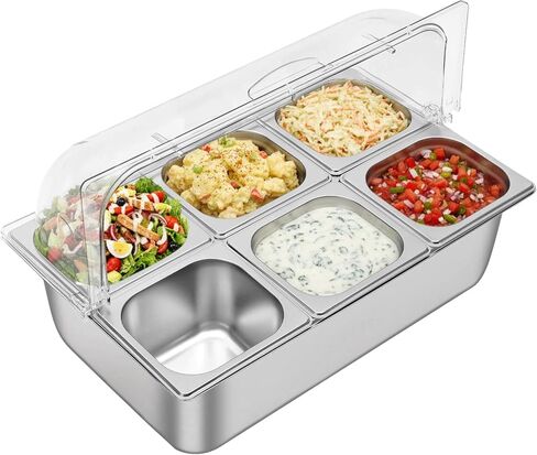 DYRABREST Countertop Food Display Container Ice Food Serving Tray 6 Pans Chilled Buffet Condiment Dispenser - Salad Dressing Appetizer Spice Fruit Cold Serving Station in Saudi Arabia
