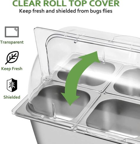 DYRABREST Countertop Food Display Container Ice Food Serving Tray 6 Pans Chilled Buffet Condiment Dispenser - Salad Dressing Appetizer Spice Fruit Cold Serving Station in Saudi Arabia