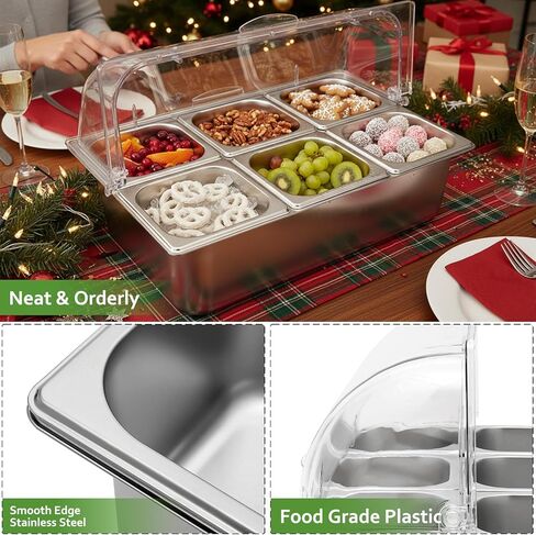 DYRABREST Countertop Food Display Container Ice Food Serving Tray 6 Pans Chilled Buffet Condiment Dispenser - Salad Dressing Appetizer Spice Fruit Cold Serving Station in Saudi Arabia