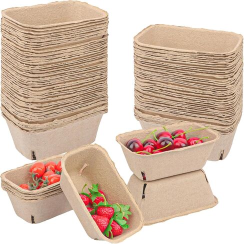 100 Pack Natural Pulp Fiber Large Berry Basket, 7.3 Inch Molded Berry Basket for Fresh Produce Farmers Market & Home Use in Saudi Arabia