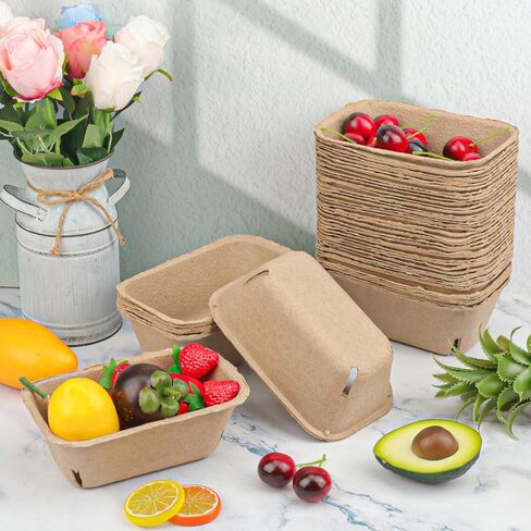 100 Pack Natural Pulp Fiber Large Berry Basket, 7.3 Inch Molded Berry Basket for Fresh Produce Farmers Market & Home Use in Saudi Arabia
