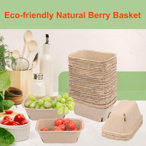 100 Pack Natural Pulp Fiber Large Berry Basket, 7.3 Inch Molded Berry Basket for Fresh Produce Farmers Market & Home Use in Saudi Arabia