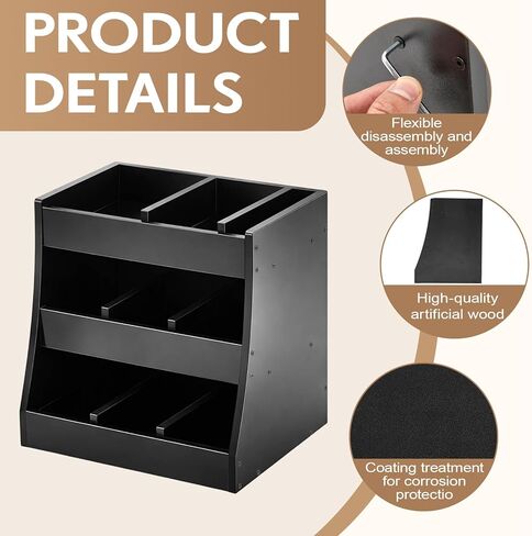 Blulu 3-tier Adjustable Condiment Organizer for Countertop Condiment Food Beverage Holder Wooden Condiments Bottle Sauce Packet Organizer Bin for Coffee Shops Restaurants Bars 14.5" x14.8" x 11.75" in Saudi Arabia