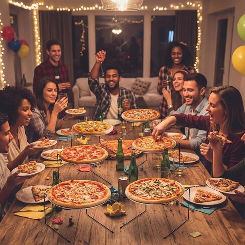 مجموعة حوامل صينية البيتزا المكونة من 18 قطعة من LemonRoad تتضمن 6 حوامل طاولة بيتزا معدنية و6 مقلاة (11.8 بوصة) و6 أطباق بمقبض خشبي، وصينية بيتزا لحامل البيتزا لحفلات الزفاف والجبن (فضي) in Saudi Arabia
