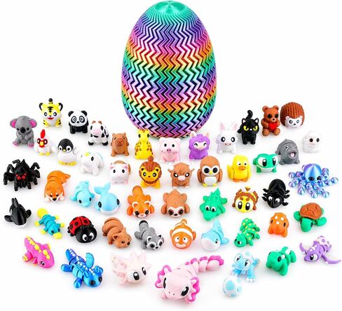 51PCS 3D Printed Animals Easter Basket Stuffers with 5.1" Jumbo Egg & Pink Axolotl, Articulated Animal Figurines for Desk Pets, Secure Twist-Lock Storage Egg, Stress Relief Collectibles in Saudi Arabia