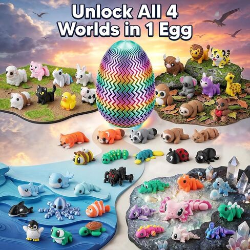 51PCS 3D Printed Animals Easter Basket Stuffers with 5.1" Jumbo Egg & Pink Axolotl, Articulated Animal Figurines for Desk Pets, Secure Twist-Lock Storage Egg, Stress Relief Collectibles in Saudi Arabia
