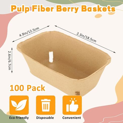 100 Pack Berry Basket, Large Strawberry Basket, Pulp Fiber Berry Basket, Produce Vented Baskets for Strawberry Blueberry Raspberry Egg Vegetable, 7.3" x 4.9" x 2.6" in Saudi Arabia