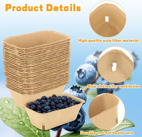 100 Pack Berry Basket, Large Strawberry Basket, Pulp Fiber Berry Basket, Produce Vented Baskets for Strawberry Blueberry Raspberry Egg Vegetable, 7.3" x 4.9" x 2.6" in Saudi Arabia
