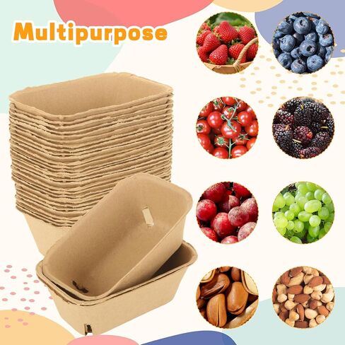 100 Pack Berry Basket, Large Strawberry Basket, Pulp Fiber Berry Basket, Produce Vented Baskets for Strawberry Blueberry Raspberry Egg Vegetable, 7.3" x 4.9" x 2.6" in Saudi Arabia