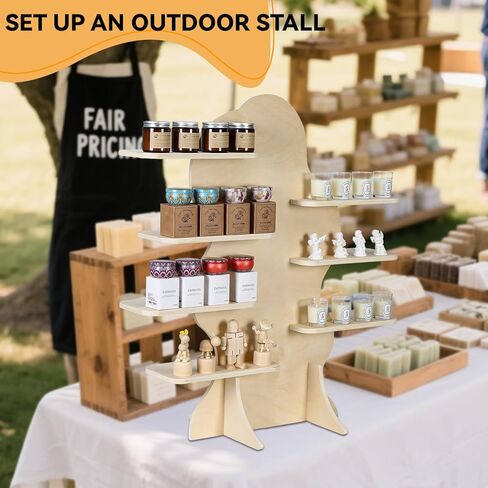 7-Tier Candle Display Shelf Stand for Vendor Booth Craft Show, 31inch Tall Portable Detachable Natural Birch Wood Retail Riser Stand, Upscale Display Riser Rack（Cloud-Shaped） in Saudi Arabia