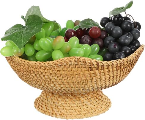 Cabilock 9.8 Inch Natural Rattan Fruit Basket Footed Woven Pedestal Bowl for Kitchen Counter Bread and Fruit Display in Saudi Arabia
