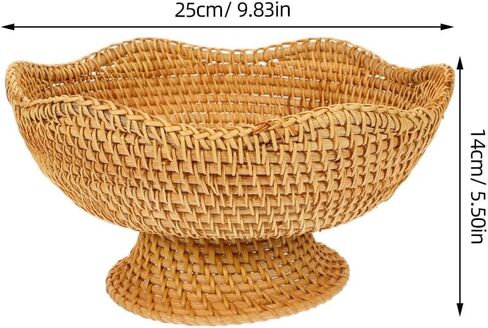 Cabilock 9.8 Inch Natural Rattan Fruit Basket Footed Woven Pedestal Bowl for Kitchen Counter Bread and Fruit Display in Saudi Arabia