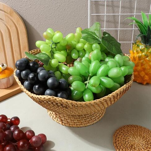 Cabilock 9.8 Inch Natural Rattan Fruit Basket Footed Woven Pedestal Bowl for Kitchen Counter Bread and Fruit Display in Saudi Arabia