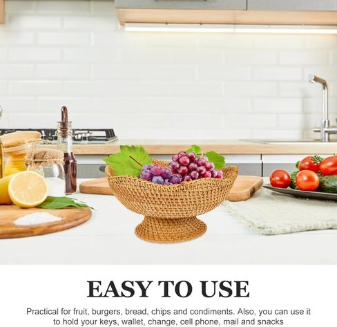 Cabilock 9.8 Inch Natural Rattan Fruit Basket Footed Woven Pedestal Bowl for Kitchen Counter Bread and Fruit Display in Saudi Arabia