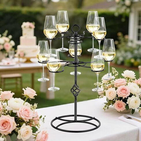 QPIX DIGITAL Wine Glass Rack 2 Tier 10 Holders Wine Glasses Stand, Black Champagne Tower Stand Countertop Tabletop Stemware Rack for Home and Bar Storage,Wine Glass Display Easy Assembly in Kuwait