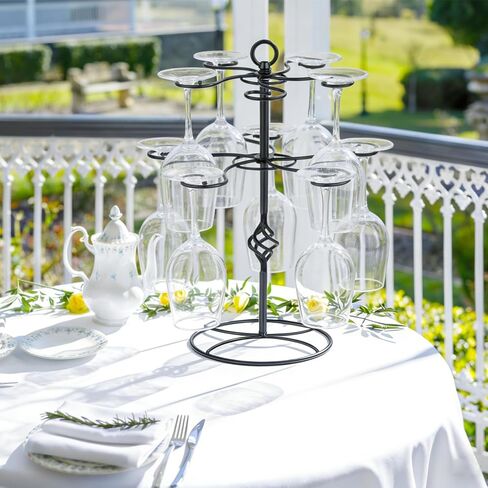 QPIX DIGITAL Wine Glass Rack 2 Tier 10 Holders Wine Glasses Stand, Black Champagne Tower Stand Countertop Tabletop Stemware Rack for Home and Bar Storage,Wine Glass Display Easy Assembly in Kuwait