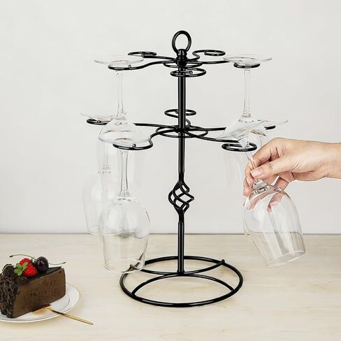QPIX DIGITAL Wine Glass Rack 2 Tier 10 Holders Wine Glasses Stand, Black Champagne Tower Stand Countertop Tabletop Stemware Rack for Home and Bar Storage,Wine Glass Display Easy Assembly in Kuwait