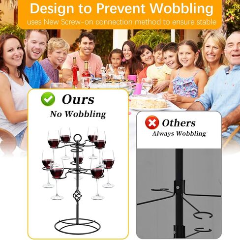 QPIX DIGITAL Wine Glass Rack 2 Tier 10 Holders Wine Glasses Stand, Black Champagne Tower Stand Countertop Tabletop Stemware Rack for Home and Bar Storage,Wine Glass Display Easy Assembly in Kuwait