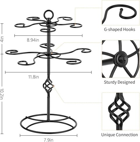 QPIX DIGITAL Wine Glass Rack 2 Tier 10 Holders Wine Glasses Stand, Black Champagne Tower Stand Countertop Tabletop Stemware Rack for Home and Bar Storage,Wine Glass Display Easy Assembly in Kuwait