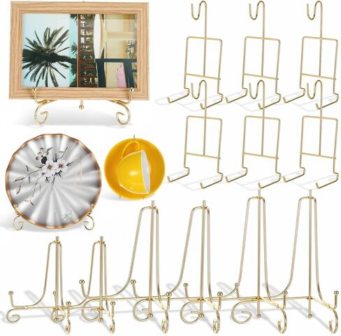 6 Pcs 3 Size Gold Plate Stands for Display, 4 6 8 Inch Plate Holder & 6Cup and Saucer Display Stand for Displaying Picture Frames, Book, Card, Mug Organizer, Bowl, Decorative Plates, Tablet and Art in Saudi Arabia