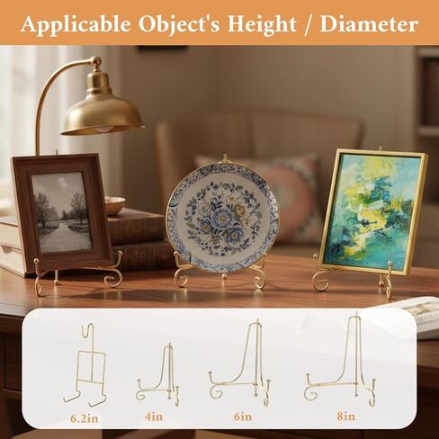 6 Pcs 3 Size Gold Plate Stands for Display, 4 6 8 Inch Plate Holder & 6Cup and Saucer Display Stand for Displaying Picture Frames, Book, Card, Mug Organizer, Bowl, Decorative Plates, Tablet and Art in Saudi Arabia