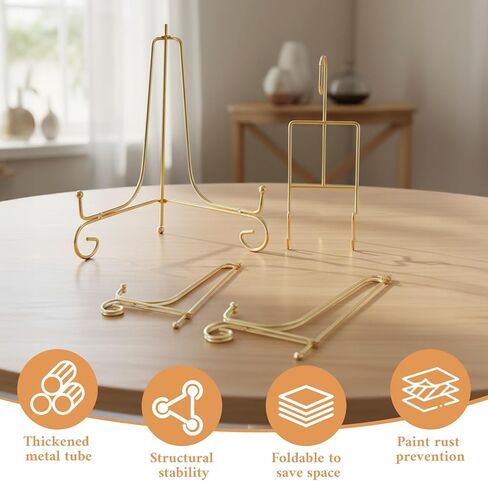 6 Pcs 3 Size Gold Plate Stands for Display, 4 6 8 Inch Plate Holder & 6Cup and Saucer Display Stand for Displaying Picture Frames, Book, Card, Mug Organizer, Bowl, Decorative Plates, Tablet and Art in Saudi Arabia
