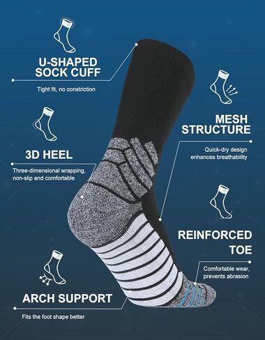 Basketball Socks 6-Pack for Men & Women, Cushioned Crew-Length Athletic Socks with Moisture Wicking in Saudi Arabia