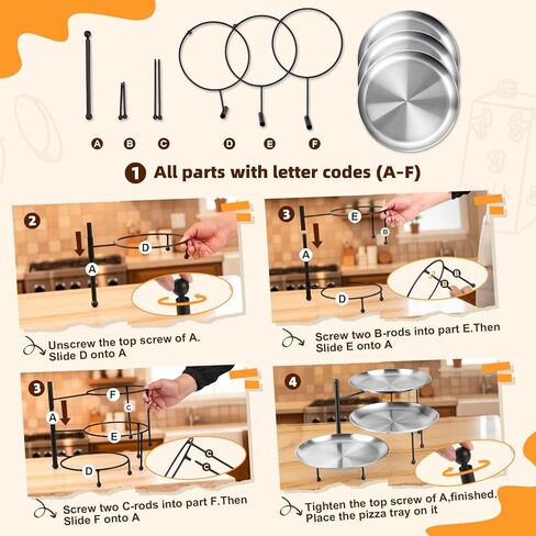 حامل بيتزا من 3 طبقات للحفلات، رف بيتزا معدني أسود مع حامل صينية متدرج و3 صينية بيتزا و3 ملاعق تقديم بمقبض خشبي، رف بيتزا للعرض موفر للمساحة للبوفيه، وتقديم الطعام، والحفلات (ارتفاع 10.2 سم) in Kuwait