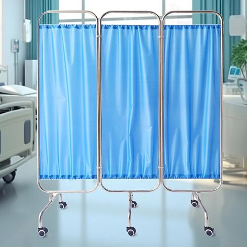 شاشة خصوصية طبية قابلة للطي على عجلات، ستائر مقسمة للغرفة من الفولاذ المقاوم للصدأ لأجنحة الطوارئ وغرف الرعاية وصالونات التجميل - أبيض، 200 سم × 180 سم in Saudi Arabia