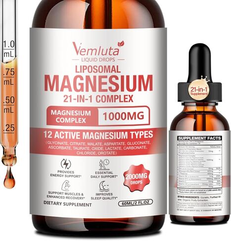 2 Packs 21-in-1 Liposomal 12 Active Magnesium Complex 2000MG+ Liquid Drops - with Magnesium Glycinate,Citrate etc, Ashwagandha & L-Theanine,CoQ10 for Mood, Muscle,Heart & Relaxation Nerve* Support in Saudi Arabia