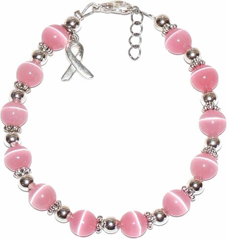 Hidden Hollow Beads Pink Breast Cancer Awareness Bracelet Handmade in the USA with Extender and Ribbon. Show Support, Fundraising or Gift. in Saudi Arabia