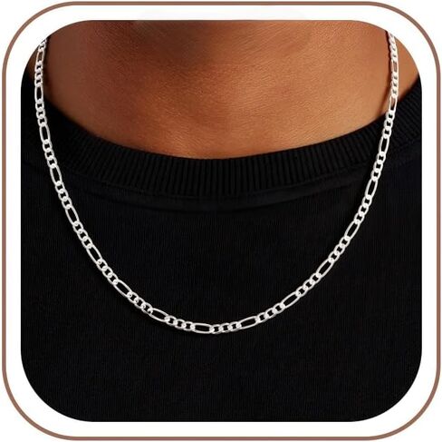 925 Sterling Silver Figaro Chain Necklace - 3mm 3.5mm Silver Necklace Chain For Men Women in Saudi Arabia