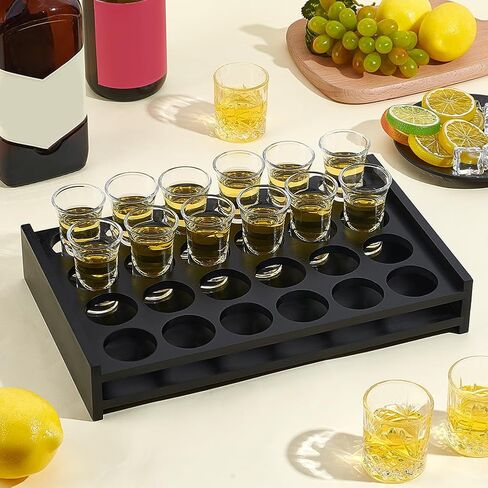 peacoblue 24 Shot Glass Holder Tray, Wooden Shot Tray Holder for Party, Shot Glasses Tray Organizer, Rustic Shot Board for Whiskey Tequila Soju, Bar & Home Display Stand(Shot Glasses Not Included) in Saudi Arabia