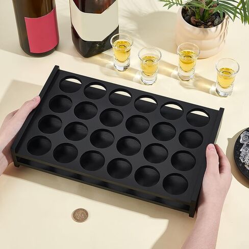 peacoblue 24 Shot Glass Holder Tray, Wooden Shot Tray Holder for Party, Shot Glasses Tray Organizer, Rustic Shot Board for Whiskey Tequila Soju, Bar & Home Display Stand(Shot Glasses Not Included) in Saudi Arabia