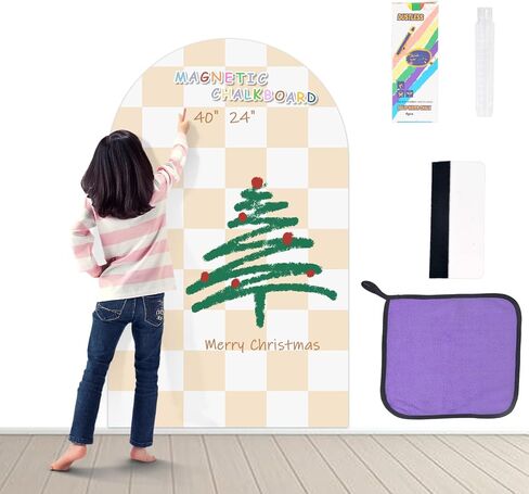Magnetic Chalkboard Wall Decal 24''x40'' Arch - Peel and Stick Felt Removable Reusable, Easy Clean Self Adhesive Fabric Wall Decor for Home Office Playroom-Beige Checkered in Saudi Arabia