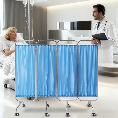 شاشة خصوصية طبية على عجلات، ستائر شاشة طبية قابلة للطي، مقسم غرفة مقاوم للماء من الفولاذ المقاوم للصدأ مع ستارة غير منسوجة - 3/4/5/6 لوحة قسم محمول (300 سم) in Saudi Arabia