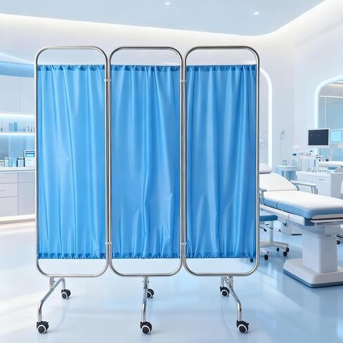 Medical Privacy Screen on Wheels Foldable Medical Screen Curtains,Stainless Steel Waterproof Room Divider with Non-Woven Curtain–3/4/5/6 Panel Portable Partition(300CM) in Saudi Arabia