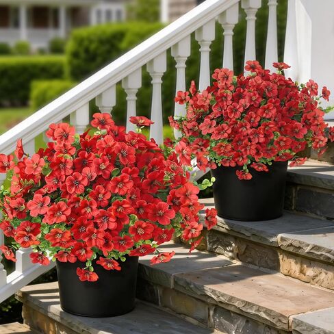 VIERENA 2 Set of Artificial Morning Glory & Eucalyptus Topiary Trees - Faux Silk Flower Potted Plants, UV-Resistant Fake Outdoor Morning Glory Bushes for Front Door, Farmhouse, Garden Decor (Purple) in Saudi Arabia