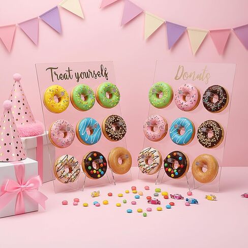 2 Pack Donut Wall Display Stand for Dessert Table, Clear Acrylic Donut Board Display Holder Wall Stand for Wedding Birthday Holiday Party Bridal Baby Shower Decorations, 13.78 x 9.84 Inch in Saudi Arabia