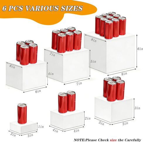 6 PCS Buffet Risers, Food Display Risers for Party, White Acrylic Risers Display Stand for Buffet Table, Catering Displays for Dessert, Jewelry Collectibles, Cube Box Nesting Riser with Hollow Bottoms(8" 7" 6" 5" 4" 3") in Saudi Arabia