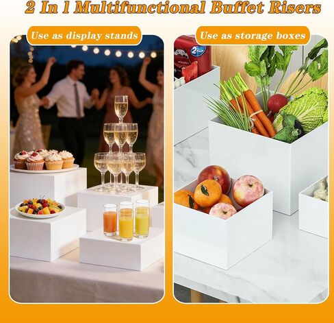 6 PCS Buffet Risers, Food Display Risers for Party, White Acrylic Risers Display Stand for Buffet Table, Catering Displays for Dessert, Jewelry Collectibles, Cube Box Nesting Riser with Hollow Bottoms(8" 7" 6" 5" 4" 3") in Saudi Arabia