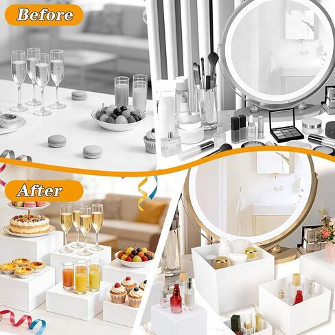 6 PCS Buffet Risers, Food Display Risers for Party, White Acrylic Risers Display Stand for Buffet Table, Catering Displays for Dessert, Jewelry Collectibles, Cube Box Nesting Riser with Hollow Bottoms(8" 7" 6" 5" 4" 3") in Saudi Arabia