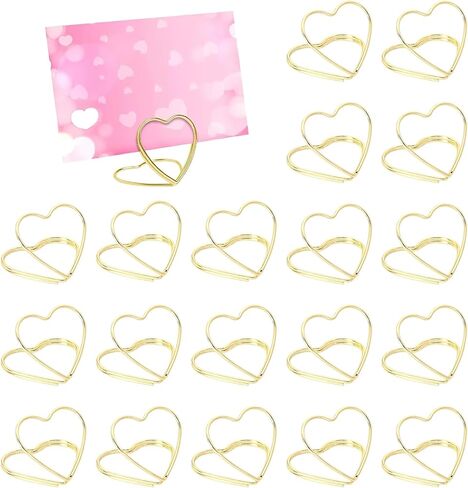 20 Pcs Wedding Place Card Holders Heart Shape Photo Card Stand Business Card Holders Wedding Seating Labels Clips Mini Table Number Cards Holder for Wedding Birthday Bridal Shower Party in Saudi Arabia