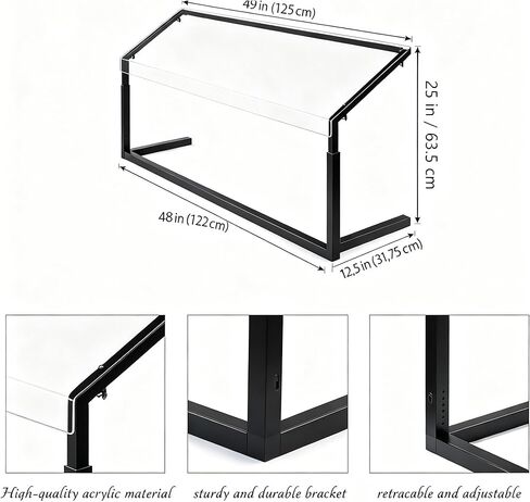 واقي العطس مقاس 48 × 25 × 12.5 بوصة مع إطار معدني لمنتجات خدمات الطعام البوفيه، واقي العطس قابل للتعديل للمطاعم، وتقديم الطعام، والبوفيهات، والبلاستيك، أسود in Saudi Arabia