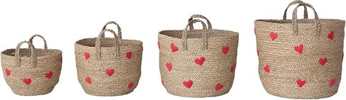 Creative Co-Op 4-Piece Hand-Woven Seagrass Baskets with Embroidered Hearts and Handles, Natural and Red Finish in Saudi Arabia