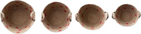 Creative Co-Op 4-Piece Hand-Woven Seagrass Baskets with Embroidered Hearts and Handles, Natural and Red Finish in Saudi Arabia