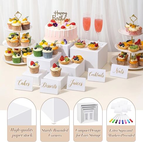 Yinder 6 Pcs White Paper Buffet Risers with Mini Table Sign and Marker Food Nesting Risers for Buffet Table Display Stand Shelf for Party Catering Dessert Jewelry ( 8", 7", 6", 5", 4", 4") in Saudi Arabia