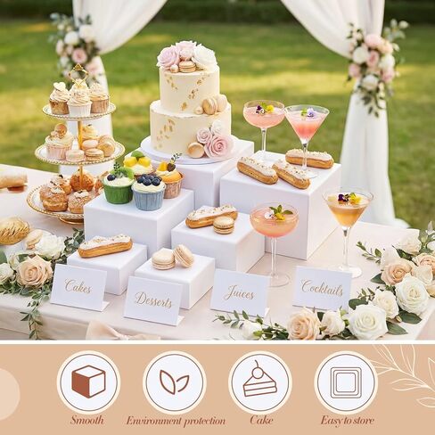 Yinder 6 Pcs White Paper Buffet Risers with Mini Table Sign and Marker Food Nesting Risers for Buffet Table Display Stand Shelf for Party Catering Dessert Jewelry ( 8", 7", 6", 5", 4", 4") in Saudi Arabia