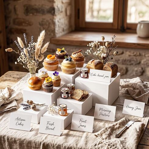 Yinder 6 Pcs White Paper Buffet Risers with Mini Table Sign and Marker Food Nesting Risers for Buffet Table Display Stand Shelf for Party Catering Dessert Jewelry ( 8", 7", 6", 5", 4", 4") in Saudi Arabia
