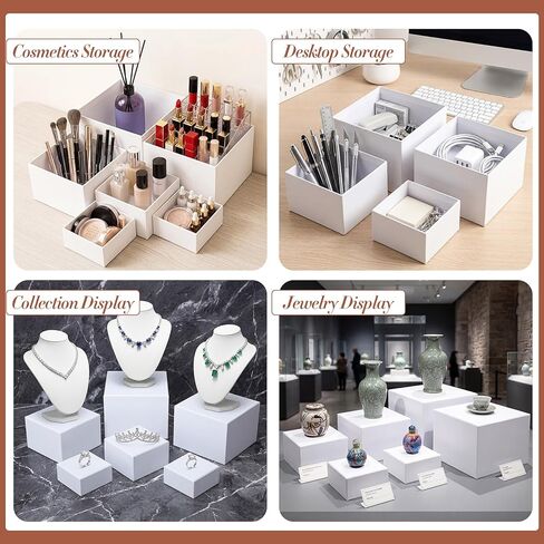 Yinder 6 Pcs White Paper Buffet Risers with Mini Table Sign and Marker Food Nesting Risers for Buffet Table Display Stand Shelf for Party Catering Dessert Jewelry ( 8", 7", 6", 5", 4", 4") in Saudi Arabia